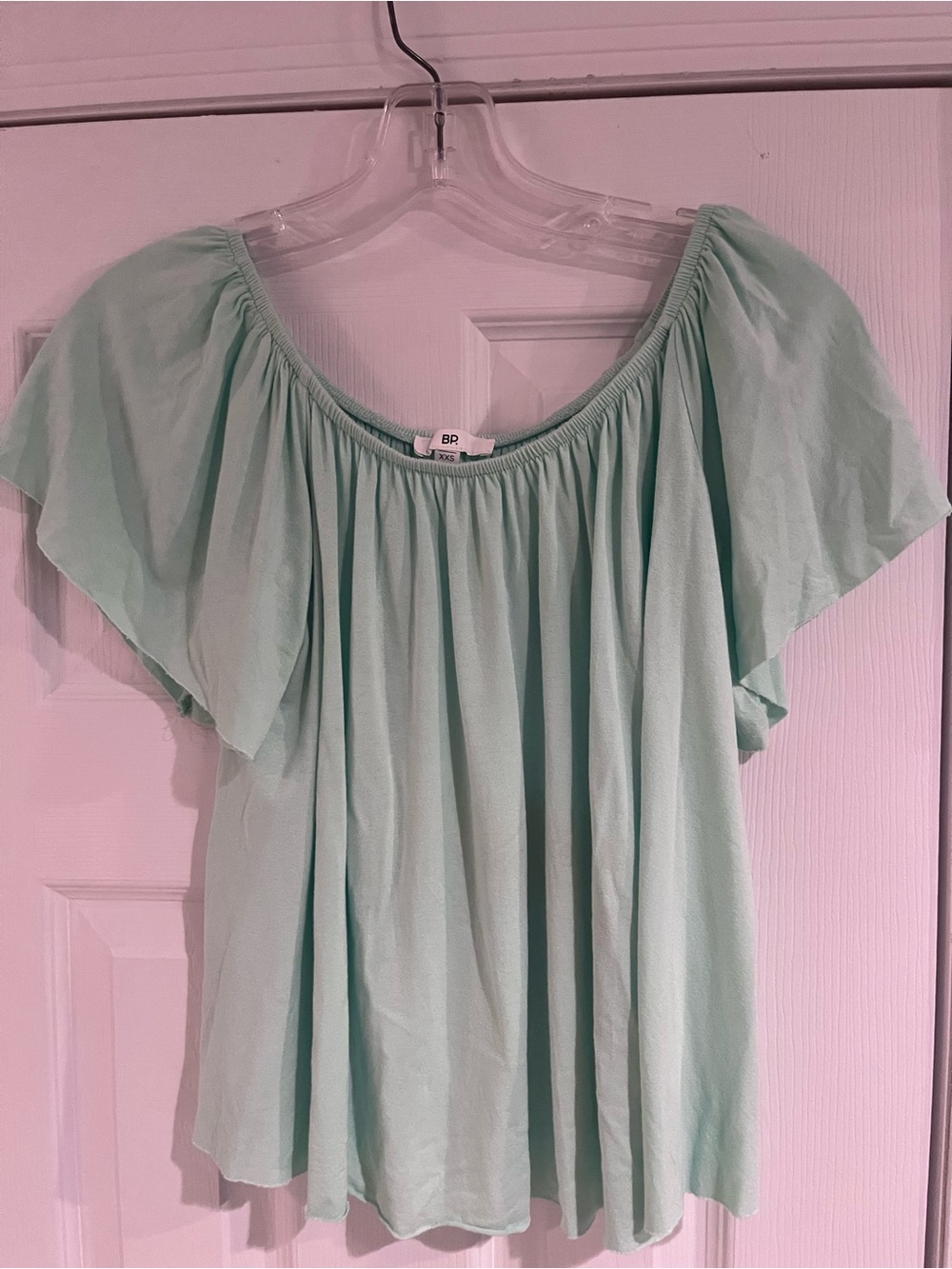 bp Mint Green Off-Shoulder Flutter Sleeve Blouse